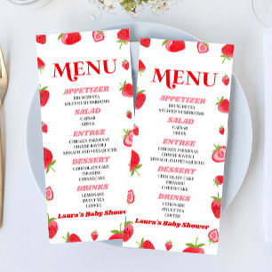 Een beszoete Baby Aardbei roze rood Baby shower Menu