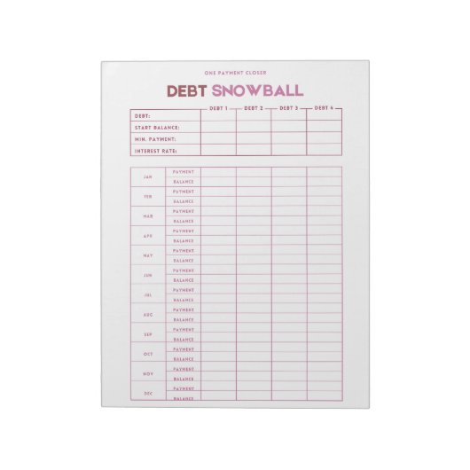 Eén betaling dichterbij | Schuld Snowball Tracker Notitieblok (Linkerzijde)