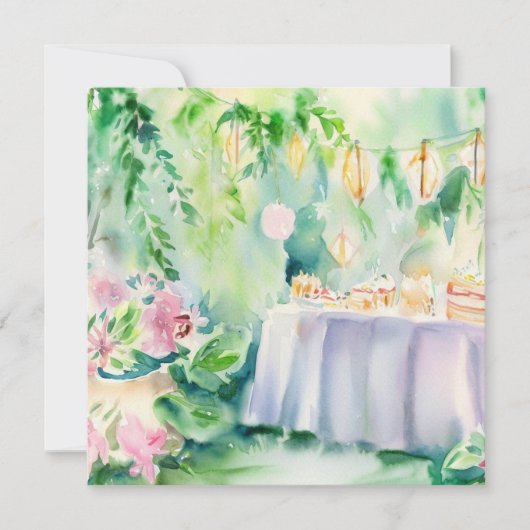 Een betoverde tuin: Tea's Delight, een Baby shower Kaart (Voorkant)