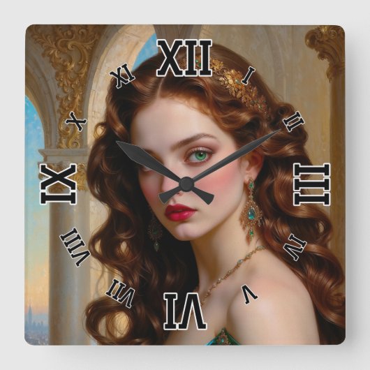 Een betoverend portret van de Emerald Empress Vierkante Klok (Voorkant)