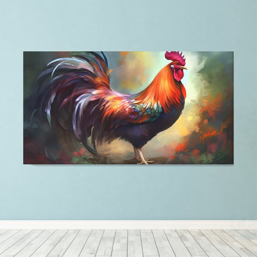 Een betoverende haan stretched canvas print (Insitu (Houten vloer))