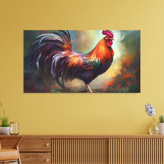 Een betoverende haan stretched canvas print (Insitu (Woonkamer))