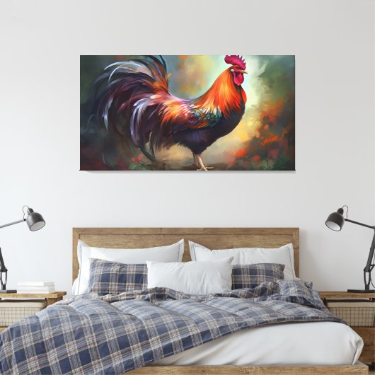 Een betoverende haan stretched canvas print (Insitu (Slaapkamer))