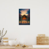 Een betoverende Japanse tempel op zonsondergang Poster (Keuken)