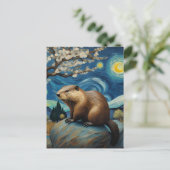 Een bever in het Sterrennacht Spring Briefkaart (Staand voorkant)