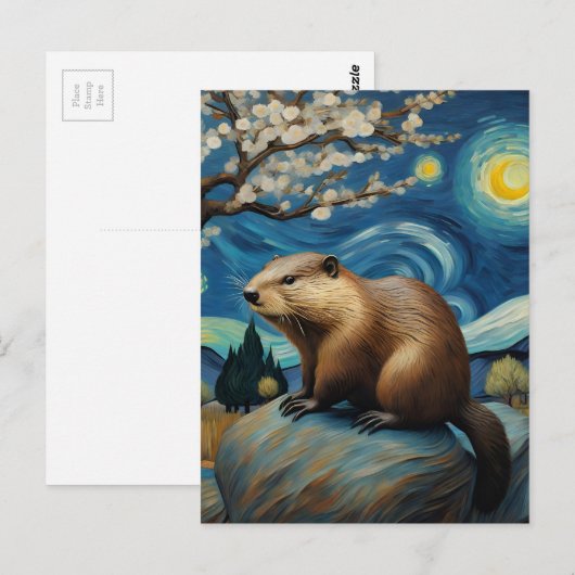 Een bever in het Sterrennacht Spring Briefkaart (Voorkant / Achterkant)