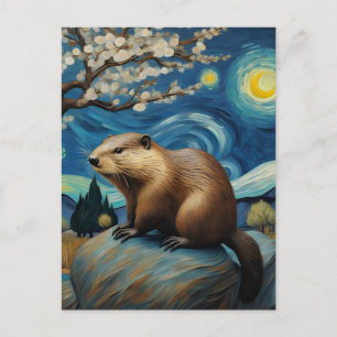 Een bever in het Sterrennacht Spring Briefkaart