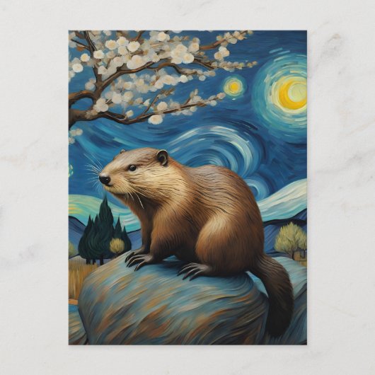Een bever in het Sterrennacht Spring Briefkaart (Voorkant)