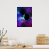 Een bewoonde maan onder paarse groene sterren nebu poster (Keuken)