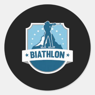 Een biatleet met geweer en langlaufski's moti ronde sticker