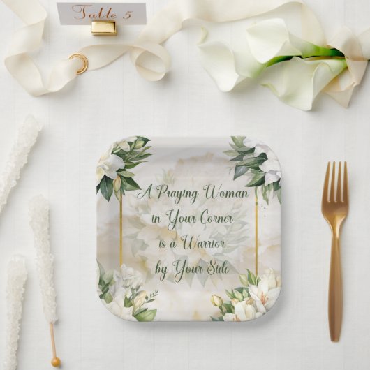 Een biddende vrouw (crème) papieren bordje (Huwelijk)