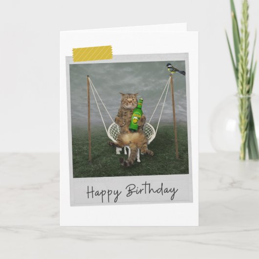 Een bier in de tuinkat Funny Birthday Card Kaart (Voorkant)