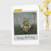 Een bier in de tuinkat Funny Birthday Card Kaart (Gele Bloem)