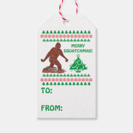 Een Bigfoot Walking hebben een zeer vrolijk squatc Cadeaulabel