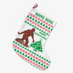 Een Bigfoot Walking Merry Squatchmas gepersonalise Grote Kerstsok