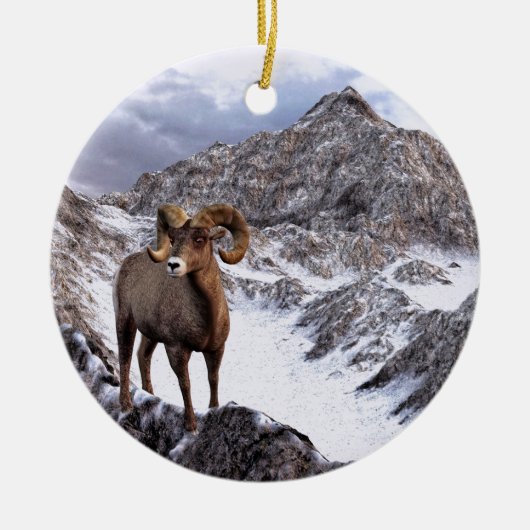 Een Bighorn Sheep kijkt naar de vallei Keramisch Ornament (Voorkant)