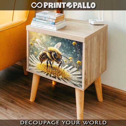 Een bij op een bloem in de ochtend dauw - tissuepapier