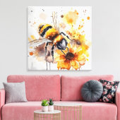 Een bij verzamelt honing op een bloem. canvas afdruk (Insitu (Woonkamer))