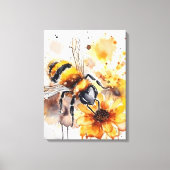 Een bij verzamelt honing op een bloem. canvas afdruk (Voorkant)