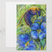 Een bijen en vergeet-me-niet-bloemen briefpapier (Voorkant / Achterkant)