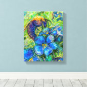 Een bijen en vergeet-me-niet-bloemen canvas afdruk (Insitu (Houten vloer))