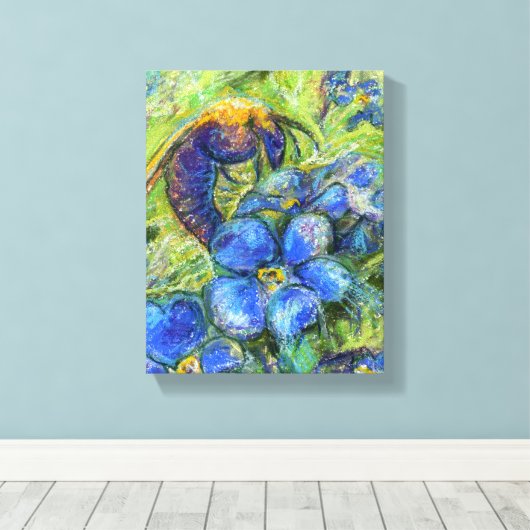 Een bijen en vergeet-me-niet-bloemen canvas afdruk (Insitu (Houten vloer))