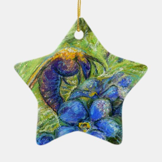 Een bijen en vergeet-me-niet-bloemen keramisch ornament (Voorkant)