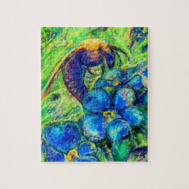 Een bijen en vergeet-me-niet-bloemen legpuzzel