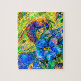 Een bijen en vergeet-me-niet-bloemen legpuzzel