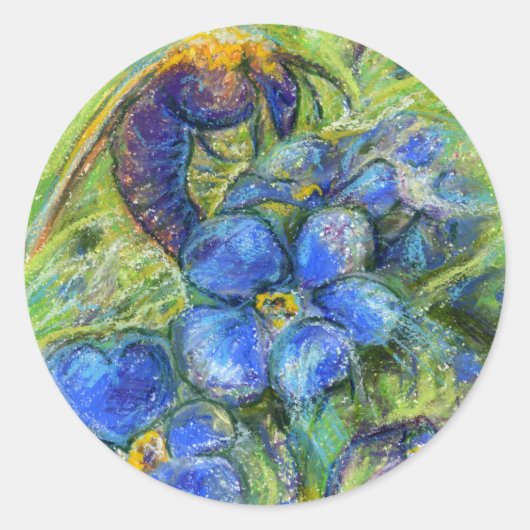 Een bijen en vergeet-me-niet-bloemen ronde sticker (Voorkant)