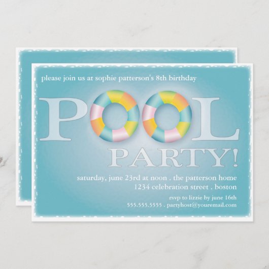 Een 'Birthday Pool Party Floating Tubes' in het wa Kaart (Voorkant / Achterkant)