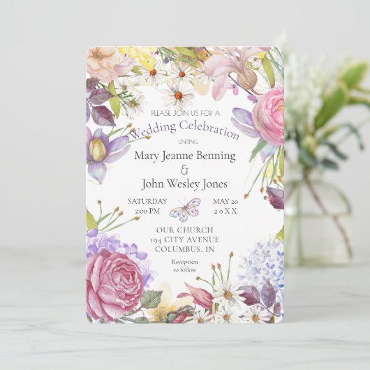 Een Bit Boho Floral Sunny Wedding Uitnodiging (Staand voorkant)