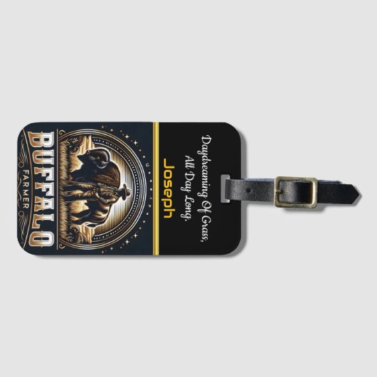 Een bizonboer staat trots in Golden Fields Bagagelabel (Voorkant (horizontaal))