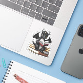 Een Black Dragon Reading Sticker (Laptop met iPhone)
