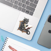 Een Black Dragon Reading Sticker (Laptop met iPhone)