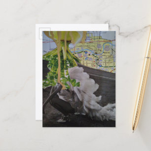 Een Bladerig UFO Komt Voor Haar Mixed Media Collag Briefkaart