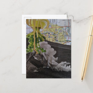 Een Bladerig UFO Komt Voor Haar Mixed Media Collag Briefkaart