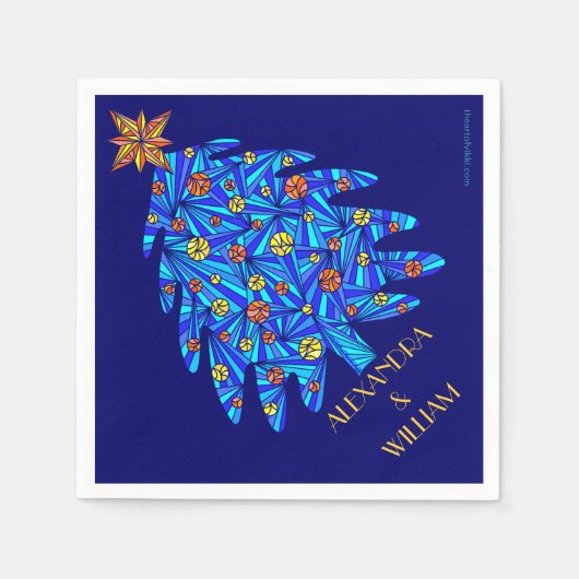 Een blauw Abstract kerstboom gepersonaliseerd fees Servet (Voorkant)