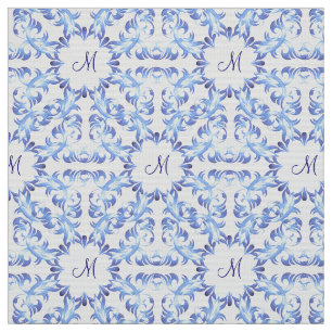 een blauw demaspatroon. monogram. stof