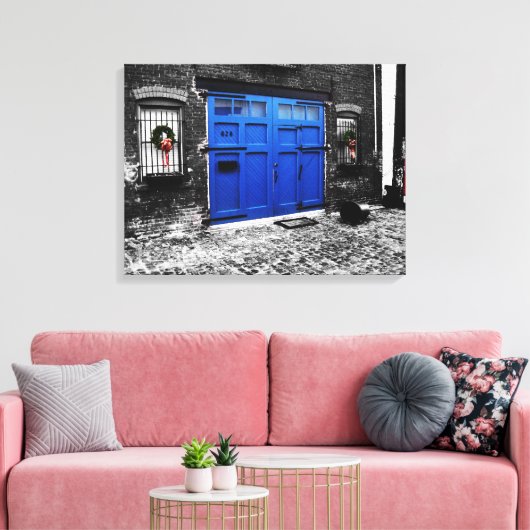 Een blauw deurcanvas canvas afdruk (Insitu (Woonkamer))