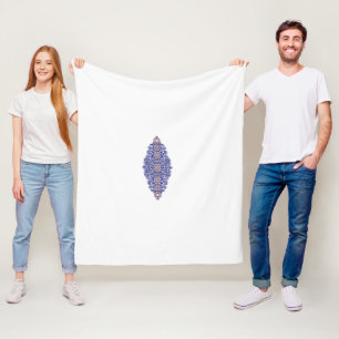 Een blauw en goud patroon op een witte achtergrond fleece deken