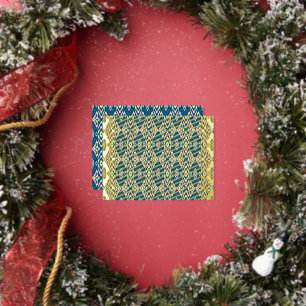 Een blauw en groen patroon met een witte achtergro folie feestdagen briefkaart