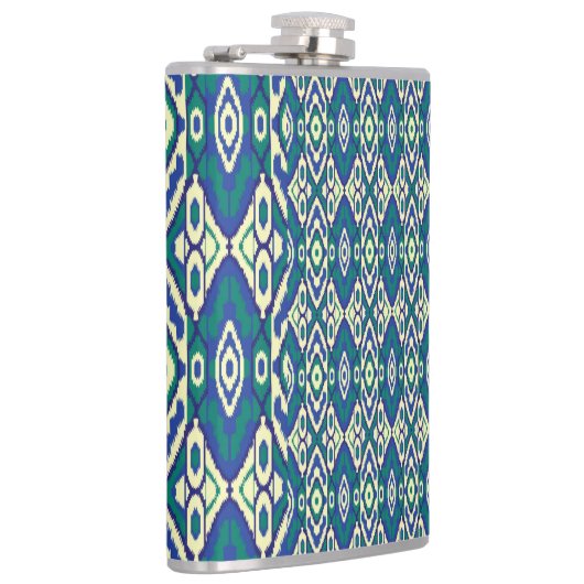 Een blauw en groen patroon met een witte achtergro heupfles (Rechts)