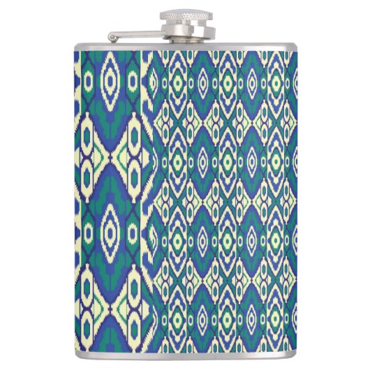 Een blauw en groen patroon met een witte achtergro heupfles (Voorkant)