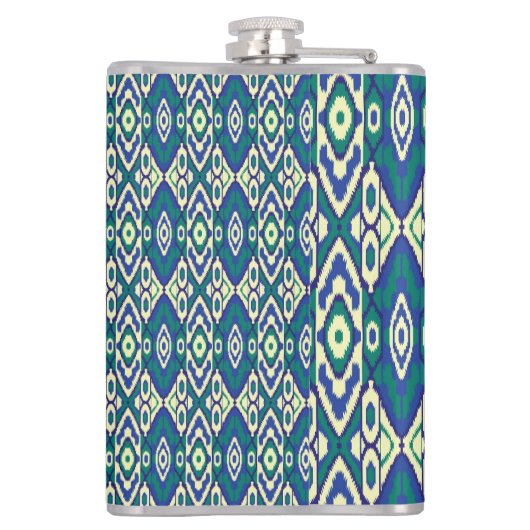 Een blauw en groen patroon met een witte achtergro heupfles (Achterkant)