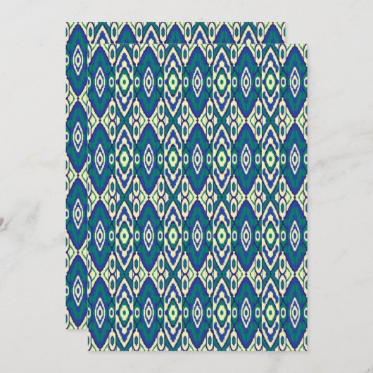 Een blauw en groen patroon met een witte achtergro kaart (Voorkant / Achterkant)