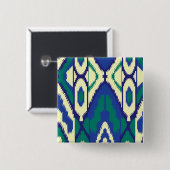 Een blauw en groen patroon met een witte achtergro vierkante button 5,1 cm (Voorkant /achterkant)