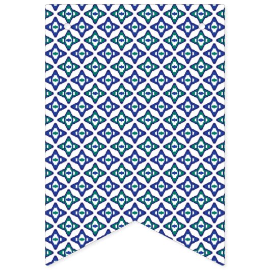 Een blauw en groen patroon met een witte achtergro vlaggetjes (Tweede vlag)