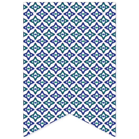 Een blauw en groen patroon met een witte achtergro vlaggetjes (Eerste vlag)