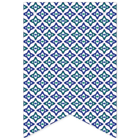 Een blauw en groen patroon met een witte achtergro vlaggetjes (Derde vlag)